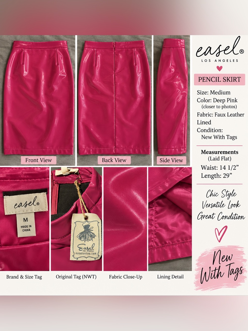 Easel Los Angeles Faux Leather Skirt – Medium – NWT